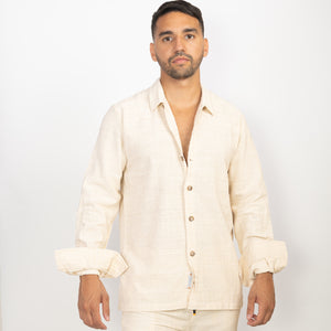 Chemise à Rayures Texturées Beige