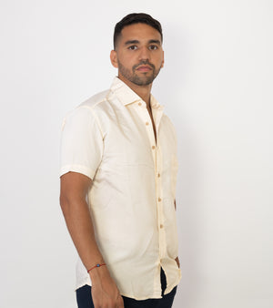 Chemise Casual Beige à Manches Courtes