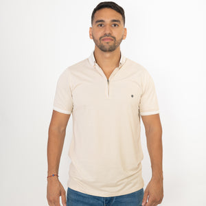 Polo Zippé en Coton Beige