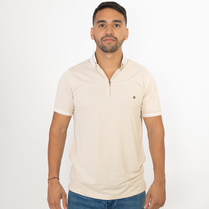 Polo Zippé en Coton Beige